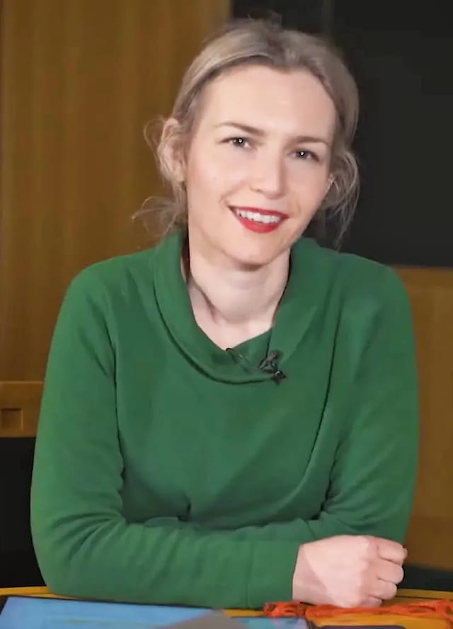 Lea Ypi during a talk at the British Library