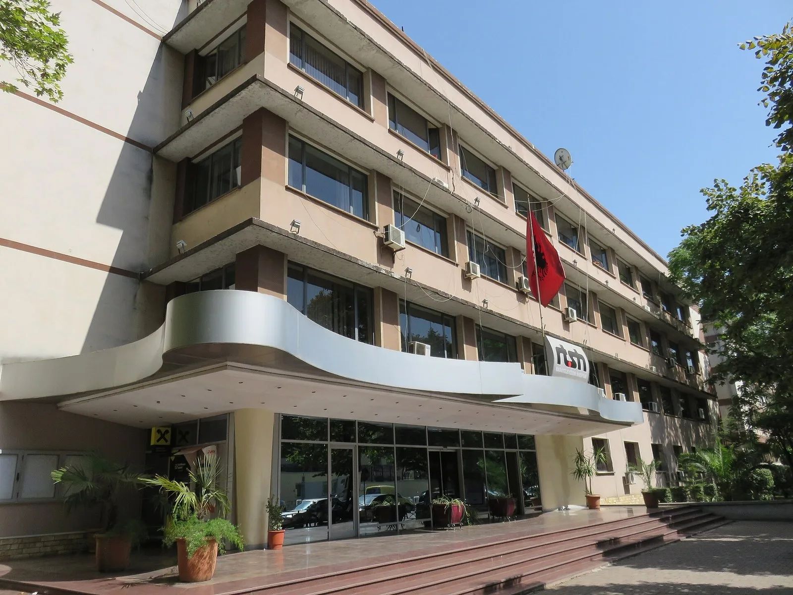 The main building of Radio Televizioni Shqiptar (RTSH), the public broadcaster, on Rruga Papa Gjon Pali II, Tirana