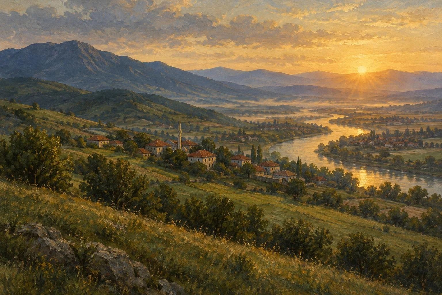 Agimi i artë mbi fushat e gjera dhe kodrat e buta të Kosovës